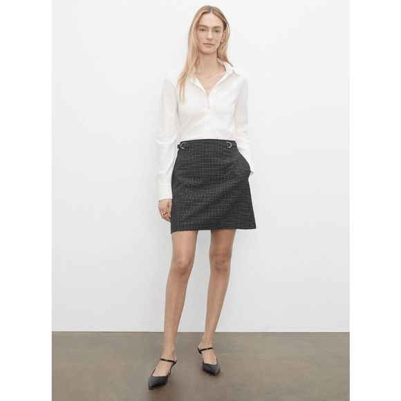 Club Monaco Dresses & Skirts - Club Monaco Womens Black White Tweed Lined  D-Ring Belted Mini Skirt Size 00